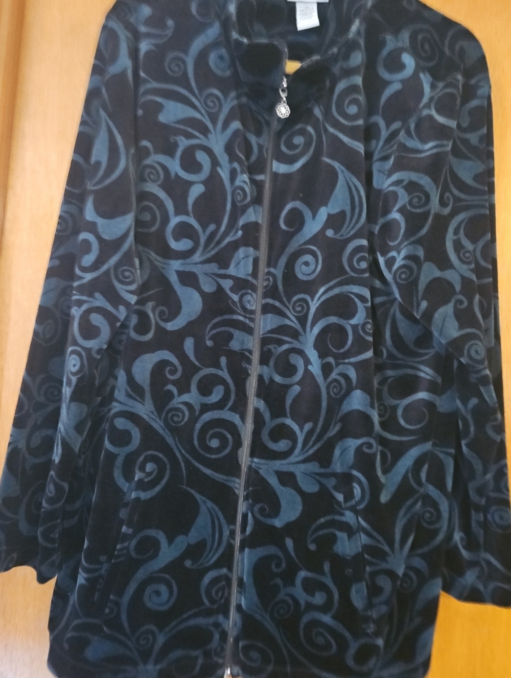 Catherines Full Zip Jacket Womens 2XL Velvet Green Black  Swirls Long Sleeve